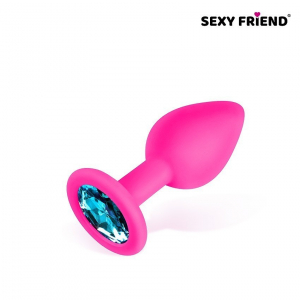 Пробка с голубым кристаллом "Sexy Friend" фуксия, S